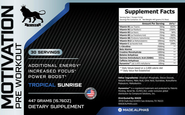 Tropical Sunrise Supplement Facts